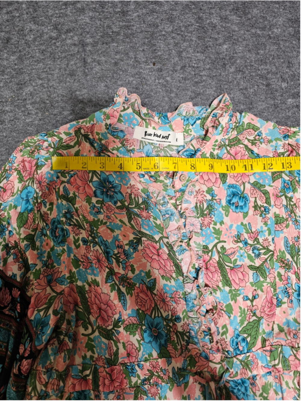 Three Bird Nest Boho Floral Maxi Dress Size L Pink Blue Tiered - Picture 5 of 8